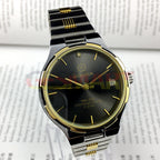 Qionghua 37mm steel manual mechanical watch with black dial and single calendar, 17 jewels.
