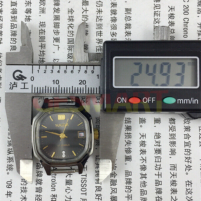 HAIDA 24mm manual mechanical lady watch with black dial, octagonal case, and 17 jewel movement for accuracy.