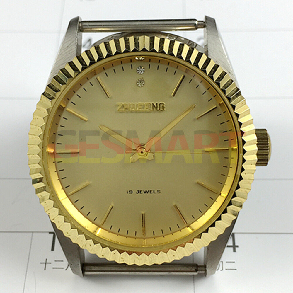 Zhufeng 36mm manual mechanical watch with gold case, nail hour markers, two-hand design for elegant timekeeping