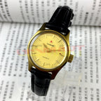 China Liaocheng TAISHAN manual mechanical lady watch featuring 19 jewels and golden nail accents, elegant precision timepiece.