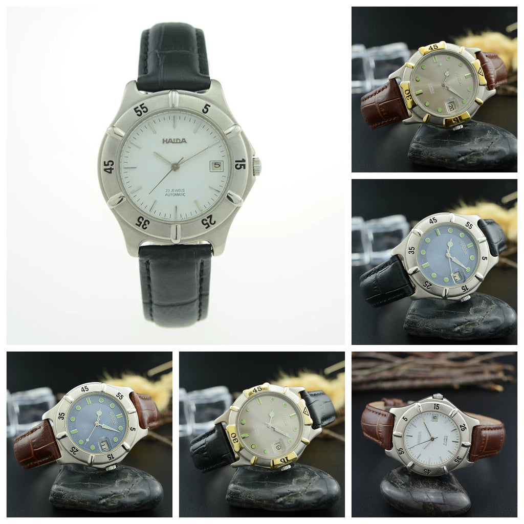 HAIDA Men's Automatic Mechanical Watch Blue Grey Dial Numeral Sports NOS