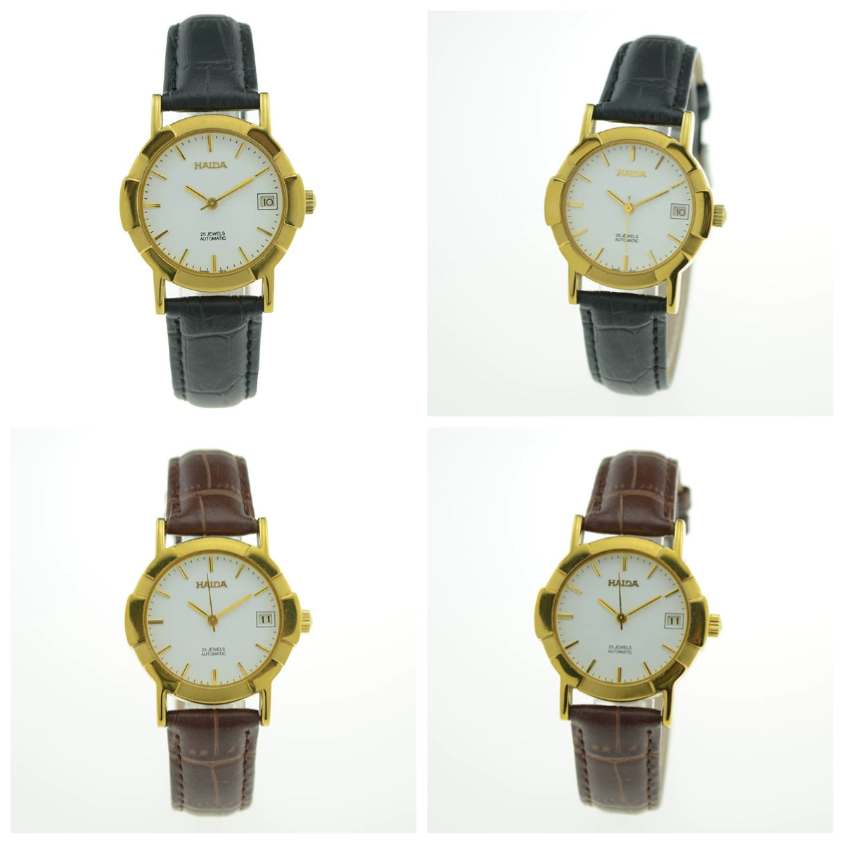 HAIDA Men's Automatic Mechanical Watch White Dial Titanium Leather Strap NOS