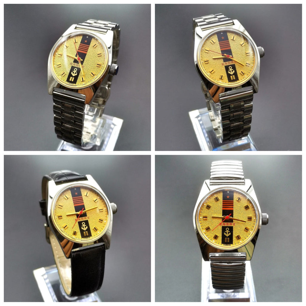 Navy Commander Men's Mechanical Watch Leather Steel Fold Strap Commemorative