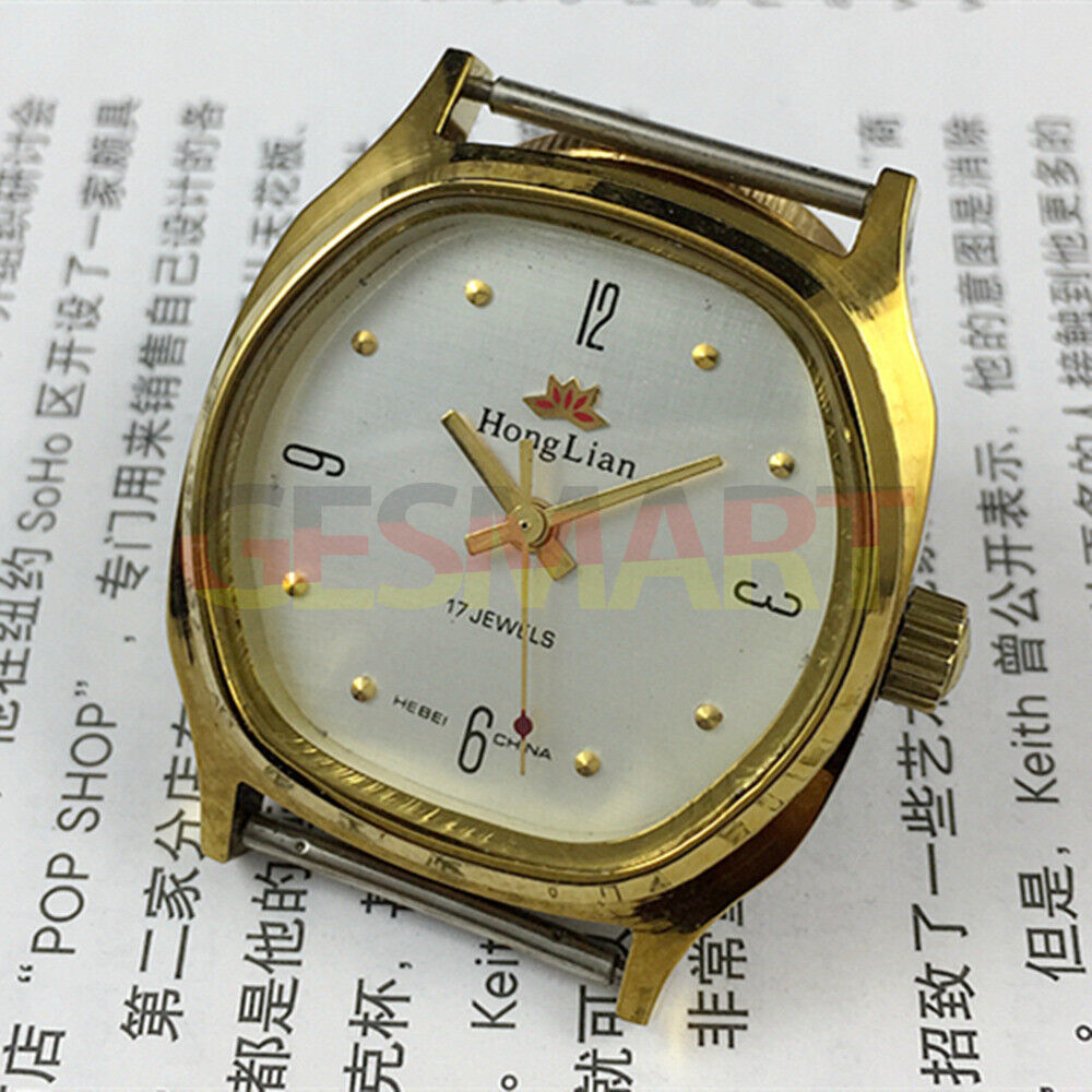 33mm HONGLIAN manual watch with gold numeral markers and square case, elegant timepiece accessory.
