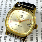 Golden 35mm manual mechanical watch with single calendar, crafted in China, featuring elegant golden dial and case.