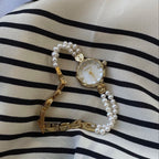 Ladies Pearl Chain Bracelet Watch Mother of Pearl Dial Japan Style Elegant