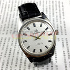 Shanghai Factory 38mm manual mechanical watch with white dial, 3 hands, 19 jewels, classic design.