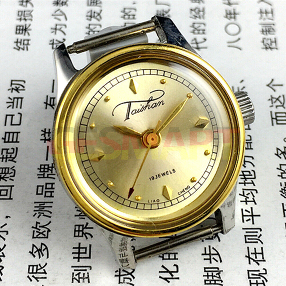 Elegant 26mm Liaocheng TAISHAN lady watch with manual mechanical movement, 19 jewels, and gold-tone detailing.