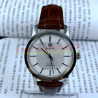 China Baihua 37mm manual mechanical watch with silver dial, 19 jewels, and shock-resistant design.