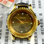 24mm HAIDA Lady Watch with golden nail markers, 17 jewels, and gradient brown dial for elegant timekeeping.