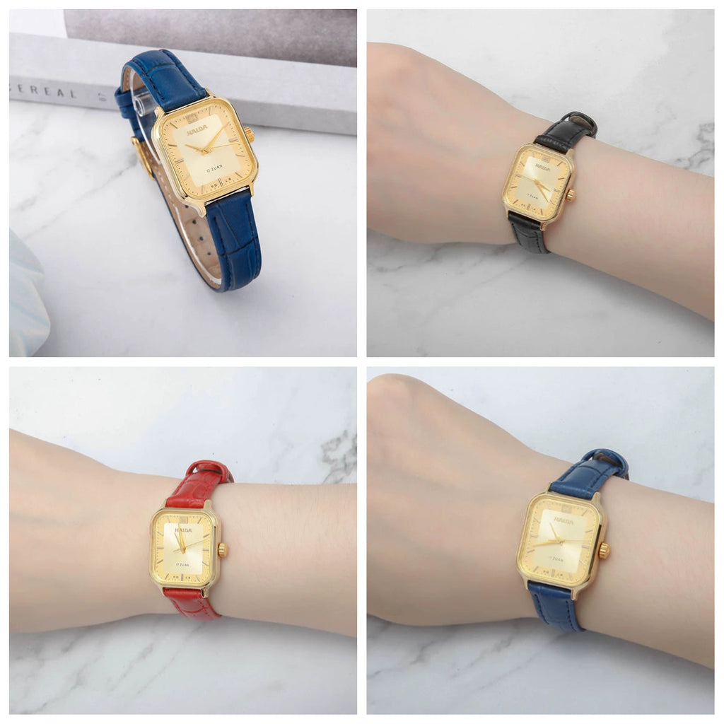HAIDA Ladies Manual Wind Mechanical Gold Rectangular Watch Classic Vintage