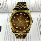 Brown dial 36mm Donglang manual mechanical watch with 17 jewels, single calendar, classic design.