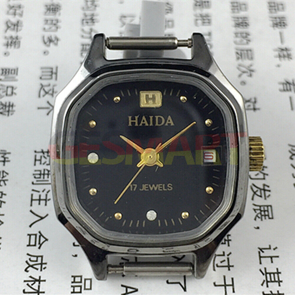 Manual mechanical lady watch with octagonal case, imitation diamonds, 17 jewels, elegant design.