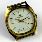 HONGLIAN 34mm manual mechanical watch with golden nail markers, square case, and 17 jewels movement.