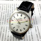 Shanghai Factory 38mm manual mechanical watch with white dial, 3 hands, 19 jewels, classic design.