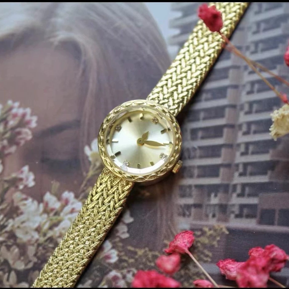 Babila Ladies Gold Wheat Dial Watch Japan Vintage Exquisite Small