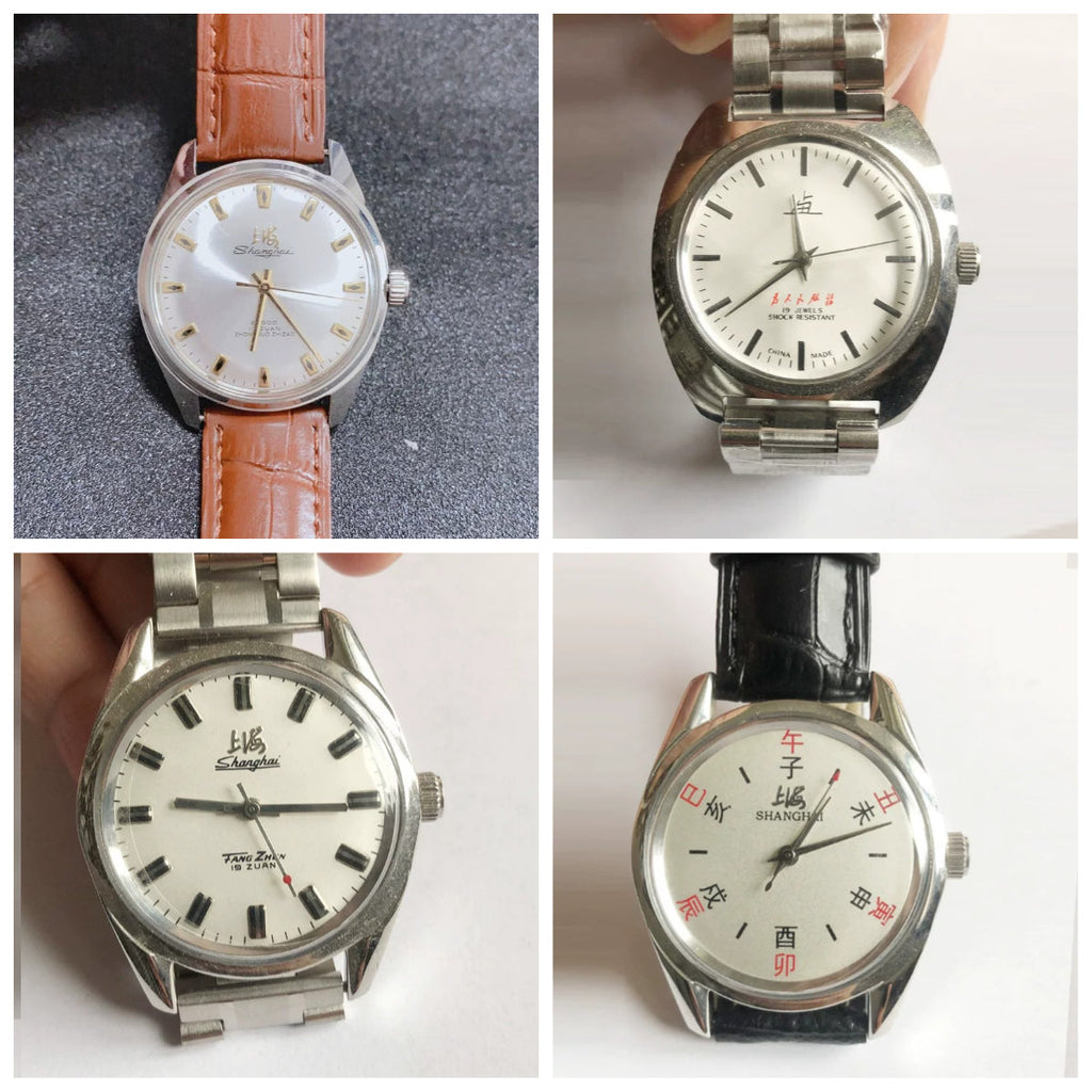 Shanghai Men's Manual Wind Mechanical Watch Round Steel Bracelet NOS