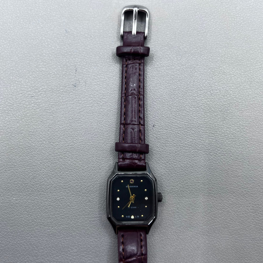 33mm Dandong golden dial manual watch with square case, 17 jewels, elegant mechanical timepiece by Dandong.