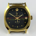 Dandong 34mm Peacock manual mechanical watch with black dial, 17 jewels, and single calendar display.