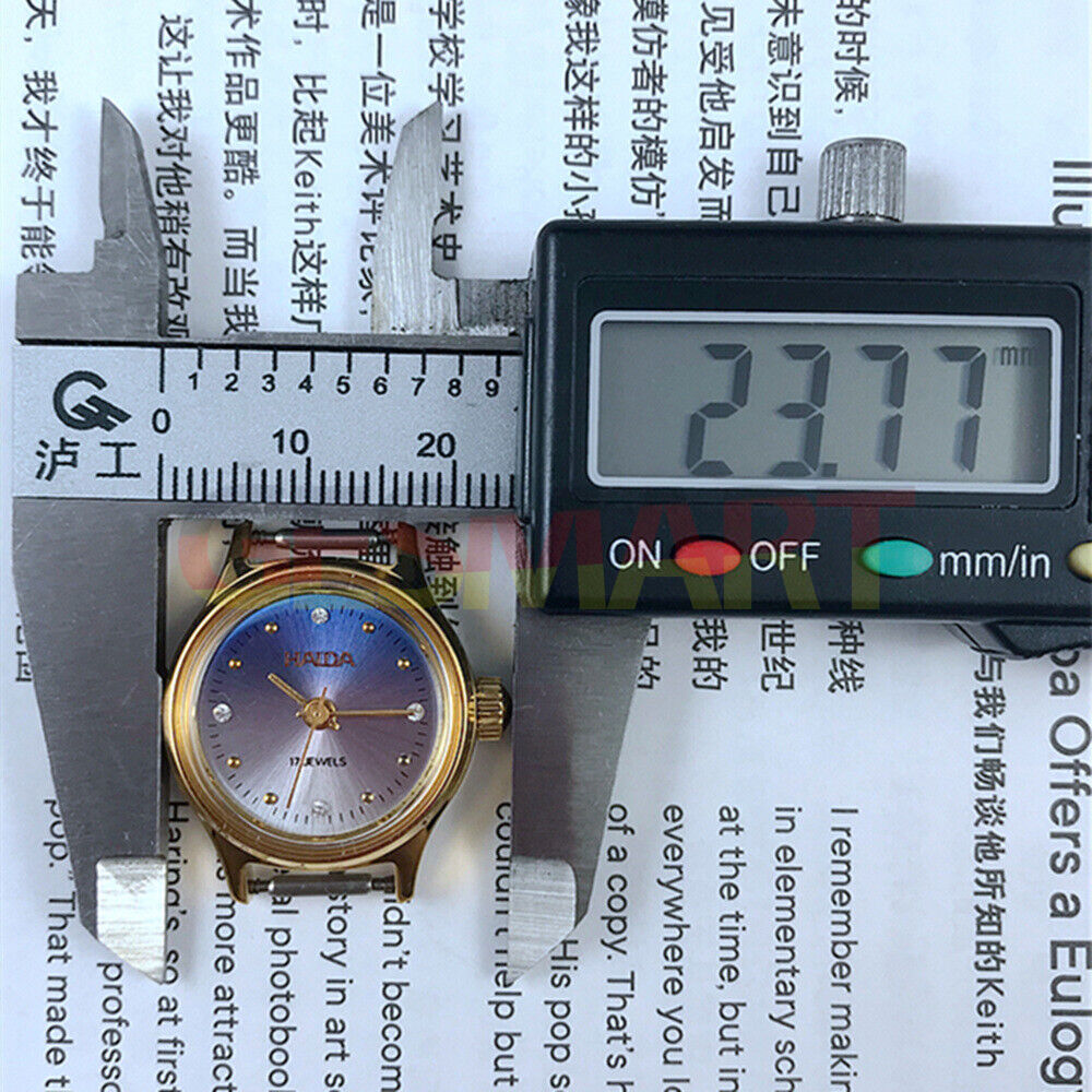 HAIDA 23mm manual watch with golden nail markers, 17 jewels, gradient blue dial for elegant style.