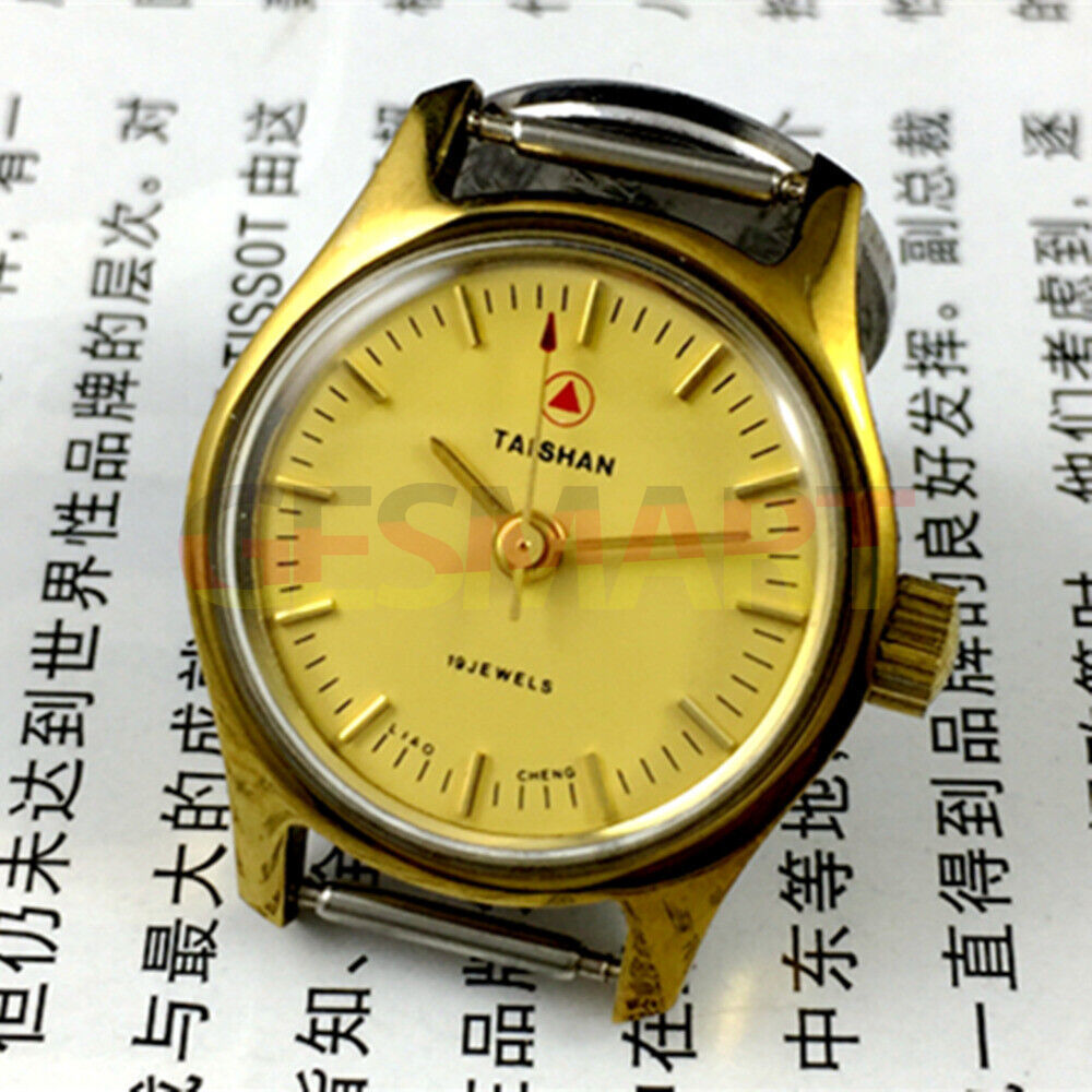 China Liaocheng TAISHAN manual mechanical lady watch with 19 jewels and golden nail accents, showcasing classic elegance and precise craftsmanship.