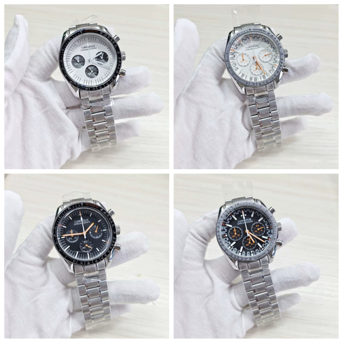 Men's 40mm Speedmaster Style Quartz Watch Steel Case VK63 Movement Mineral Glass