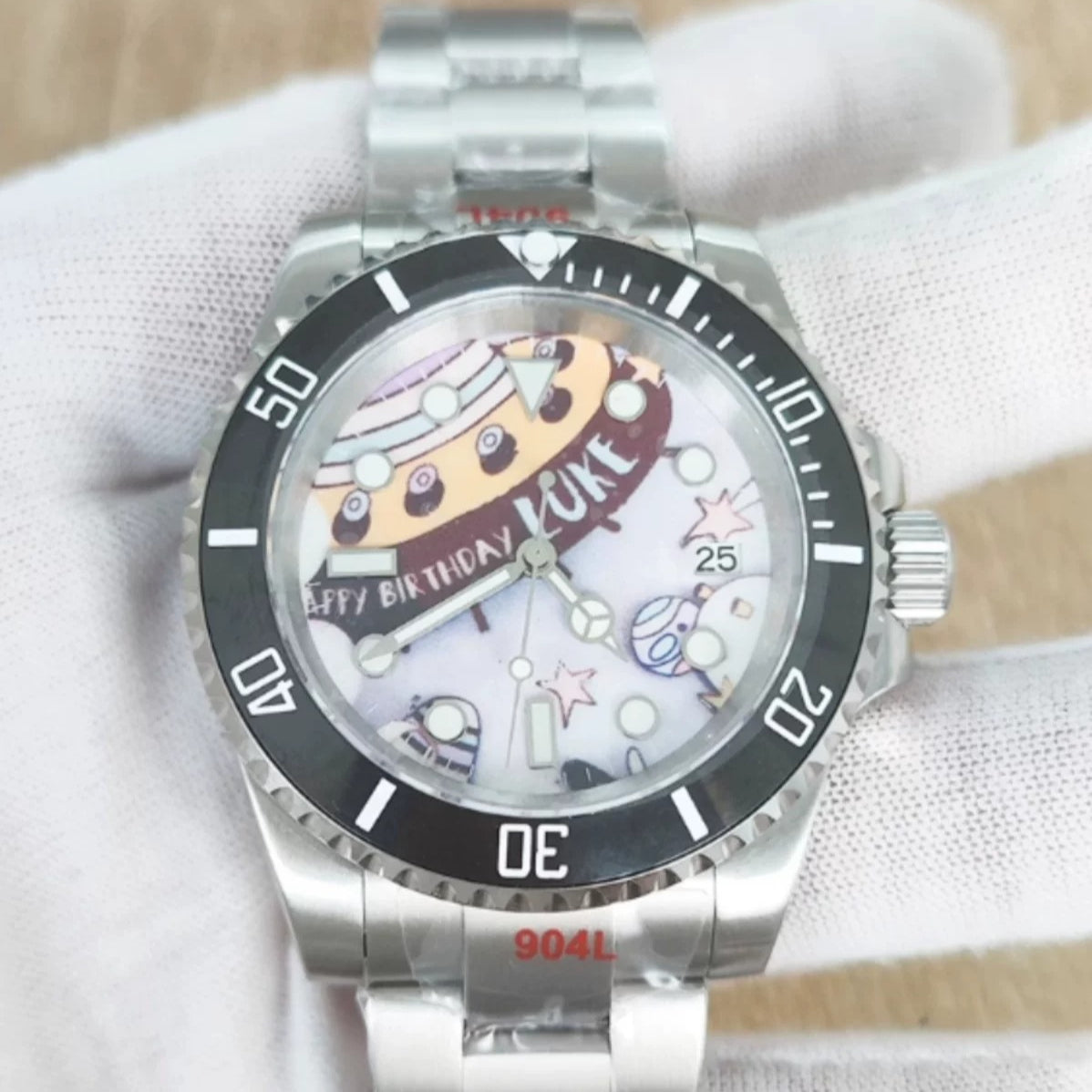 Men's 40mm Mechanical Watch NH35 Sapphire Cartoon Space Dial Canvas Strap