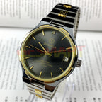 Qionghua 37mm steel manual watch, black dial, single calendar, 17 jewels, classic timepiece design.