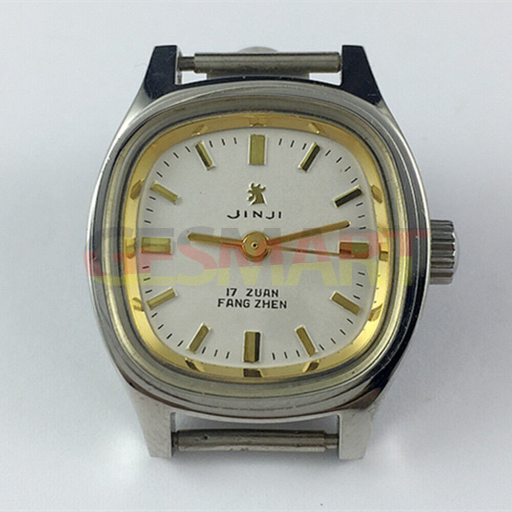 24mm SHANGHAI JINJI lady watch with golden nail markers, square case, 17-jewel manual movement.