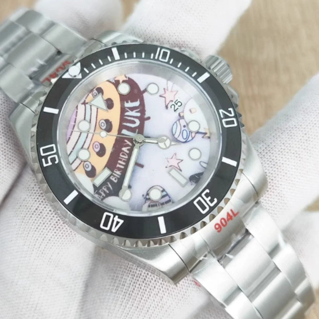 Men's 40mm Mechanical Watch NH35 Sapphire Cartoon Space Dial Canvas Strap