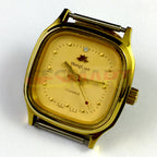 HONGLIAN manual mechanical watch with golden nail markers and square gold case on yellow dial, elegant style.